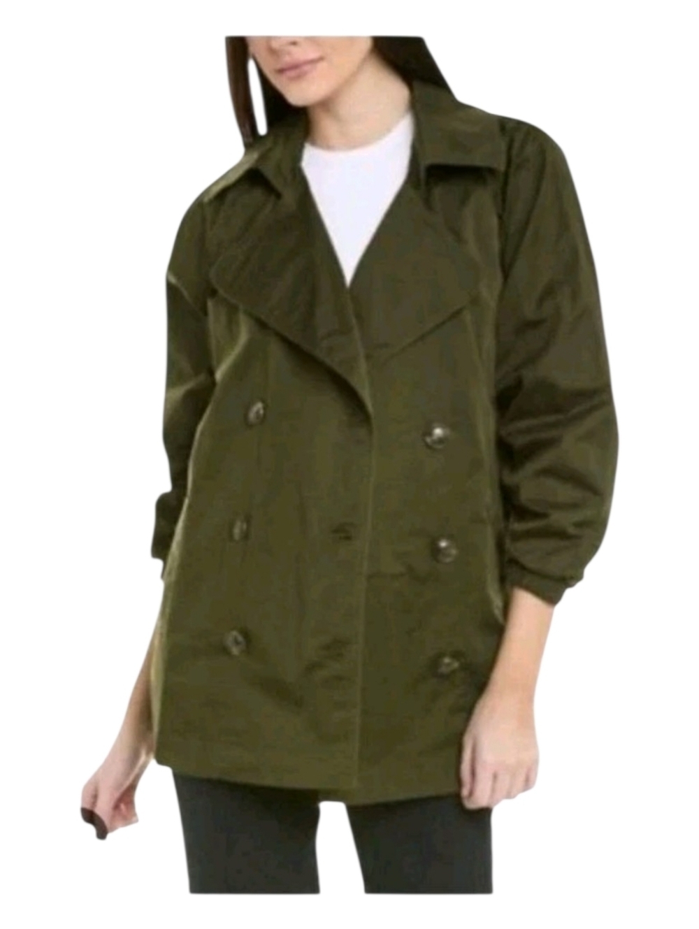 Cabi Womens Green Expedition Cotton Blend Utility Trench Coat Medium